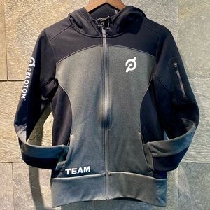 PELOTON Sport-Tek Fleece Colorblock Zip-Up Hooded Jacket Black / Gray Sz S